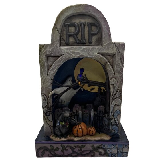 Jim Shore Haunted Eve Halloween Tombstone Figurine With LED Light - Picture 1 of 7